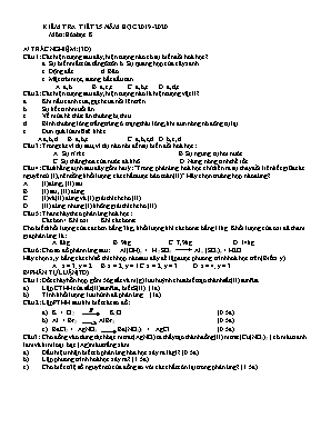 Đề kiểm tra 1 tiết môn Hóa học Lớp 8 - Năm học 2019-2020
